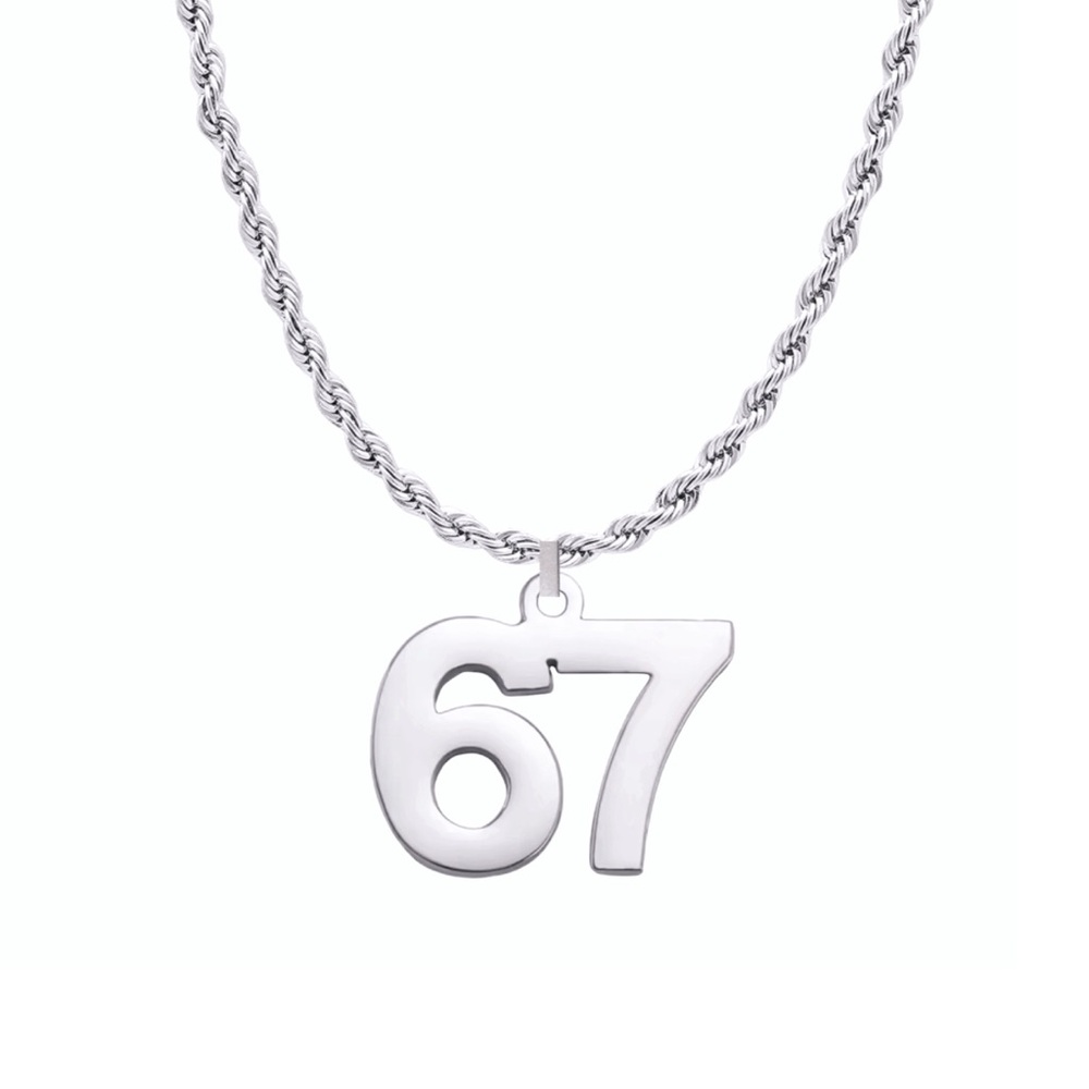 Six Seven Necklace Silver 67 Charm Pendant Necklace 6-7 Jewelry Stainless Steel